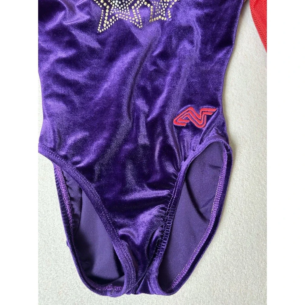 Alpha Factor Long Sleeve Red Purple Bling Competition Leotard Size CME Youth‎ M